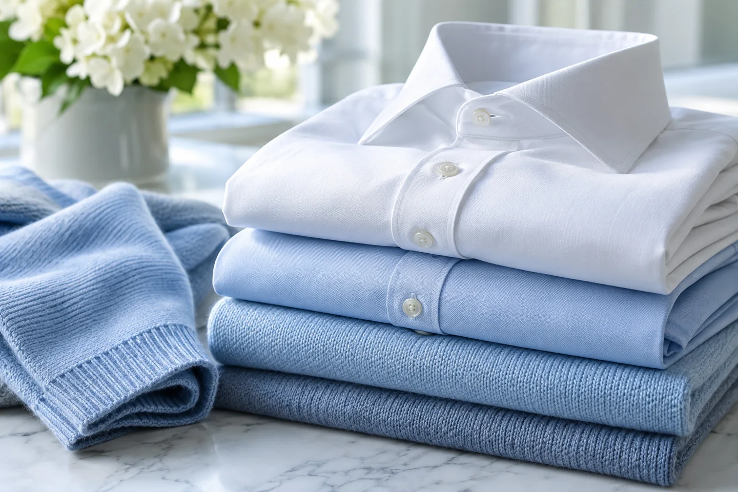 Carefully finished and folded shirts ready for delivery